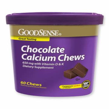 Chocolate Calcium Chews, 650mg with Vitamin D & K Dietary Supplement, 60 Count