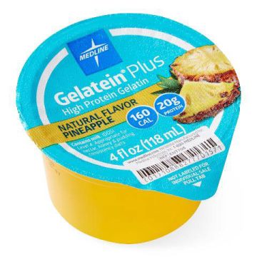 Medline Active Gelatein Plus High Protein Gelatin, 160 Calorie, Pineapple, 4-oz. Cup, Case of 36