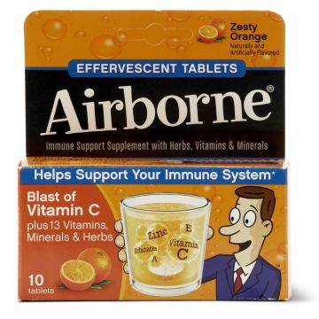 Airborne Vitamin C Effervescent Tablets, Zesty Orange Flavor, Box of 10