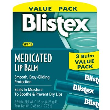 Blistex Medicated Lip Balm with SPF 15, Pack of 3