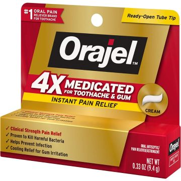 Orajel 4x Cream for Teeth and Gums, 0.33 oz. Tube, One