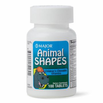 Children's Animal Shape Chewable Vitamin Tablets, For Children Age 2+, Bottle of 100 Tablets