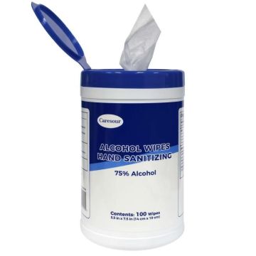 CareSour Disposable Disinfectant Sanitizer Wet Wipes, 100 Count/Canister, Case of 12 (Total of 1200 Wipes)