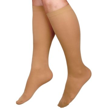 CURAD Knee-High Compression Hosiery with 15-20 mmHg, Tan, Size A, Regular Length, One Pair