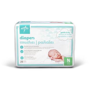 Medline Disposable Baby Diapers Size N Under 10lb 25Ct