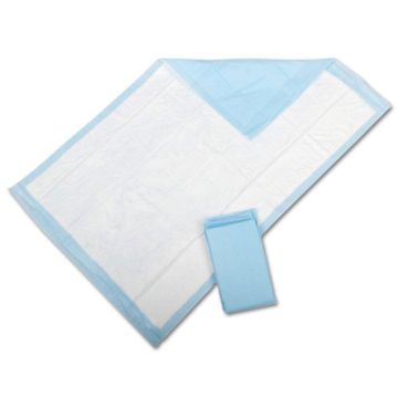 Medline Disposable Protection Plus Standard Weight Underpad, Fluff/Tissue Fill, Polypropylene Backing, White/Blue, 23 x 36 Inch, Bag of 10