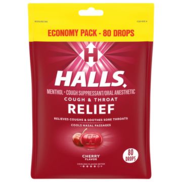 HALLS Cough & Throat Relief Drops Cherry 80Ct