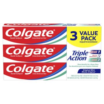 Colgate Triple Action Toothpaste, Mint, 6 oz. Tube, 3 Tubes per Pack