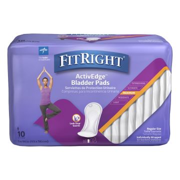 Medline FitRight Bladder Control Pads, Maximum Absorbency, 5.5 x 13.75 Inch, Bag of 10