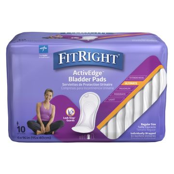Medline FitRight Bladder Control Pads, Ultimate Absorbency, 5.5 x 15.75 Inch, Bag of 10