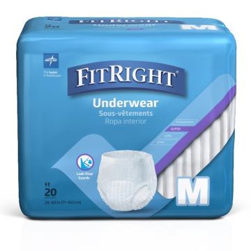 Medline FitRight Super Disposable Underwear M 20Ct