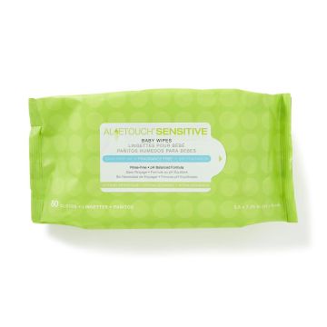 Medline Aloetouch Sensitive Unscented Baby Wet Wipes, 7.25in x 5.5in, One Pack of 80 Wipes