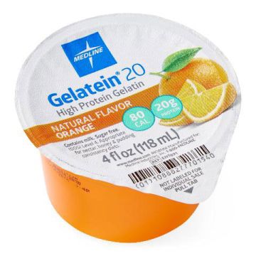Medline Gelatein 20 High Protein Gelatin, 80 Calorie, Orange Flavor, 4-oz. Cup, Case of 36
