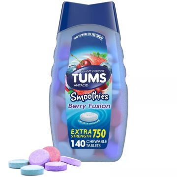 TUMS Smoothies Extra Strength Antacid Tablets Berry 140Ct