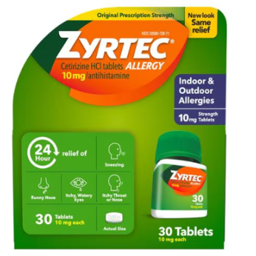 Zyrtec Allergy Relief Antihistamine Tablet 10mg 30Ct