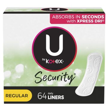 U by Kotex Lightdays Panty Liner, Unscented, Regular, 64 Count per Pack, One Pack