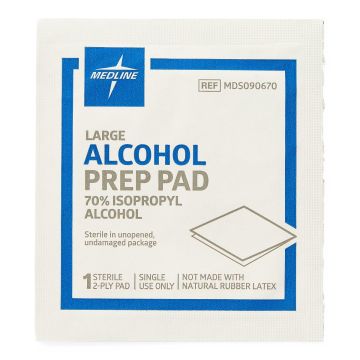 Medline Isopropyl Alcohol Disinfectant Prep Pads, Sterile, Large, Single Pad