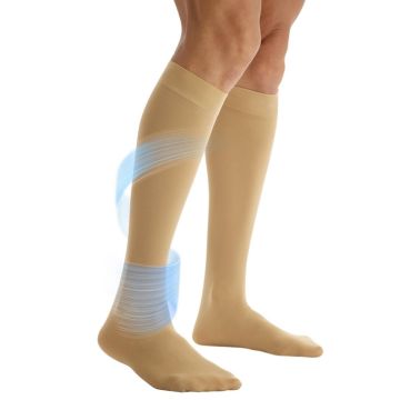 CURAD Knee-High Compression Hosiery with 8-15 mmHg, Tan, Size L, Regular Length, One Pair