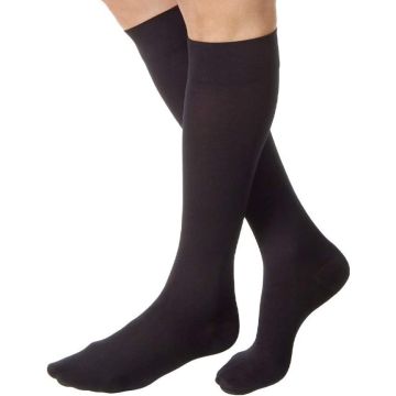 CURAD Knee-High Compression Hosiery with 15-20 mmHg, Black, Size F, Regular Length, One Pair