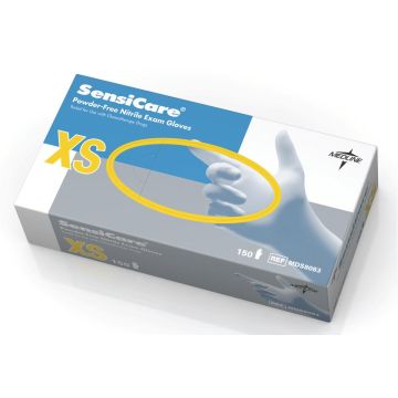 SensiCare Powder-Free Nitrile Exam Gloves with Textured Fingertips, Size XS, Box of 150