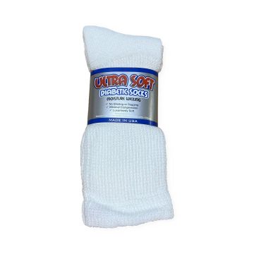 Medline Ultra Soft Padded Diabetic Crew Socks White L 2Pr