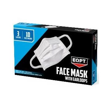 Face Mask with Earloops, 3-Ply, White, 10 per Box, One Box