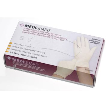MediGuard Powder-Free Synthetic Vinyl Exam Gloves Beige, Size Small, Box of 100