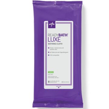 Medline ReadyBath LUXE Bathing Cloths (Wet Wipes), Scented, 8in x 8in, One Pack of 8 Cloths