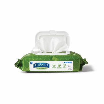 Medline FitRight Aloe Quilted Personal Cleansing Wet Wipes, 8in x12in, Fragrance-Free, One Pack (48 Wipes)