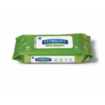 Medline FitRight Aloe Personal Cleansing Wet Wipes, 8in x 12in, Scented, One Pack (68 Wipes)