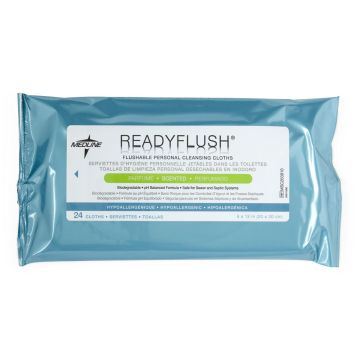 Medline ReadyFlush Biodegradable Flushable Wet Wipes, 8in x 12in, Scented, One Pack (24 Wipes)