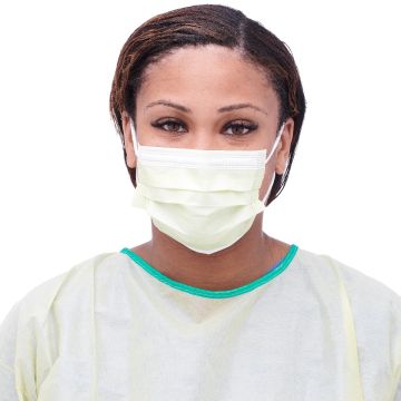 Medline Yellow Face Mask with Earloops, Polypropylene Outer/Inner, 3-Ply, Box of 50