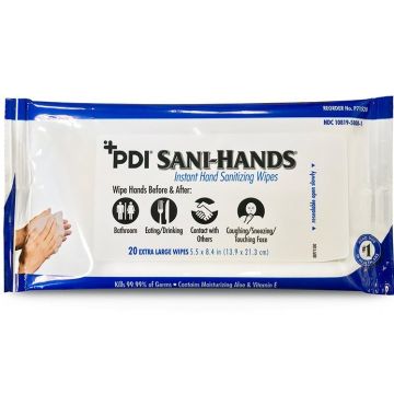 PDI Sani-Hands Instant Hand Sanitizing Wipes 5.5x8.4in 20Ct
