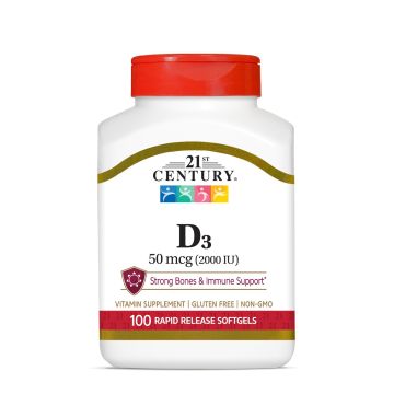 Vitamin D3 Softgels, 2000 IU, Bottle of 100 Softgels