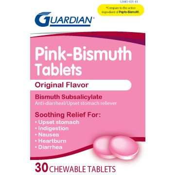Pink-Bismuth Tablets, Original Flavor, 30 Chewable Tablets per Box, One Box
