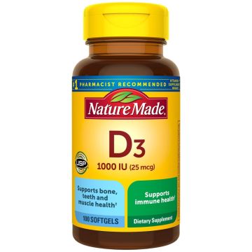 Nature Made Vitamin D3 Softgels 25mcg 100Ct