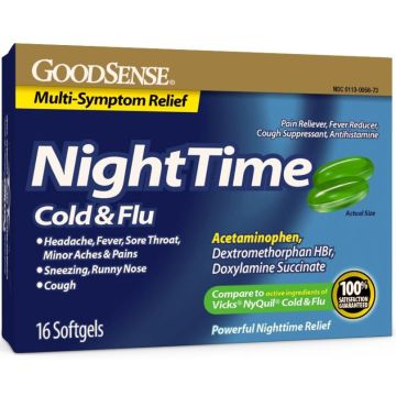 GoodSense NightTime Cold & Flu Multi-Symptom Relief Softgels 16Ct