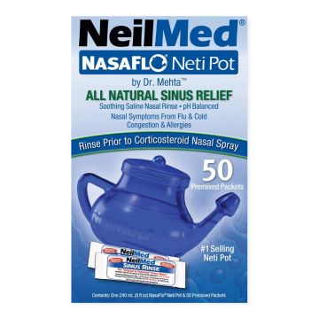 NeilMed NasaFlo Neti Pot with 50 Saline Packets