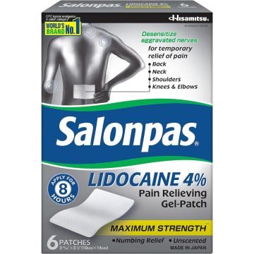 Salonpas Lidocaine Gel Pain Relieving Patch 6Ct