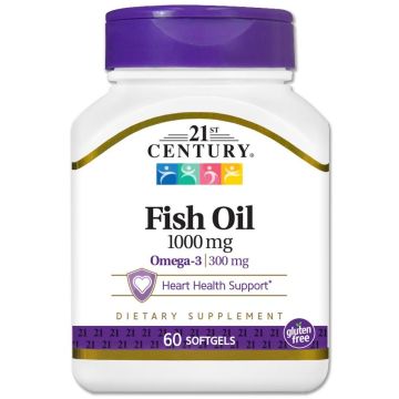 21st Century Omega-3 Fish Oil Softgels, 1,000 mg, Bottle of 60