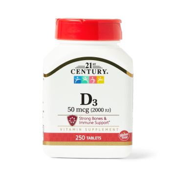 Vitamin D3 Tablets, 50 mcg, Bottle of 250