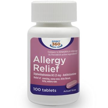 Spirit 360 Allergy Relief Diphenhydramine Tablet 25mg 100Ct