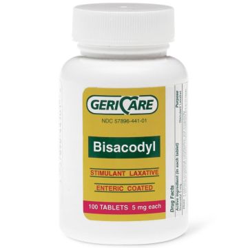 Bisacodyl Laxative Tablets, 5 mg, 100 Count per Bottle, One Bottle