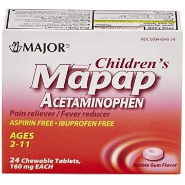 Children's Acetaminophen, Ages 2-11, 160 mg Chewable Tablets, Bubblegum Flavor, 24/Box
