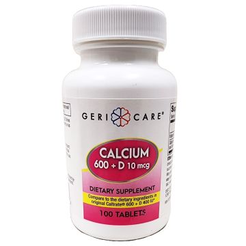 Calcium 600 mg + Vitamin D3 10 Mcg Tablets, 100 Count per Bottle, One Bottle