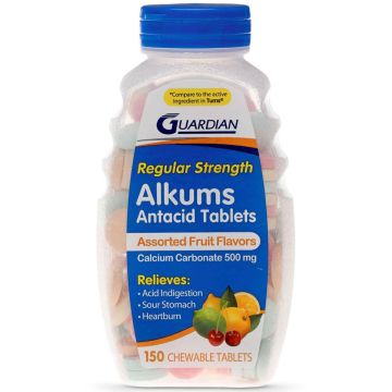 Flavored Reg Strength Alkum Antacid Tablets 500mg 150Ct