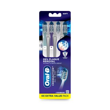 Oral-B Crossaction All In One Toothbrush, Soft Bristles, 4 Count per Pack, One Pack