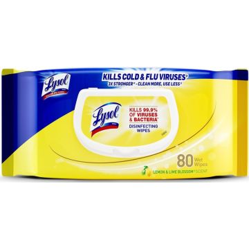 Lysol Disinfecting Wipes 7x8 Lemon Lime Scent 80Ct