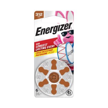 Energizer Battery Hearing Aid Batteries Size 312 6Ct