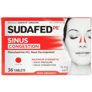 Sudafed PE Max Strength Sinus Congestion Tablet 10mg 36Ct